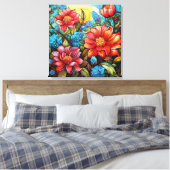 Lebhafte Blume gesteppte Canvas Print Leinwanddruck (Insitu (Schlafzimmer))