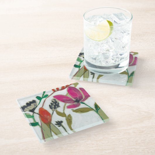 Lebhafte Blume Glasuntersetzer (Schrägansicht)