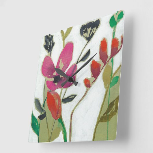 Lebhafte Blume I Quadratische Wanduhr (Winkel)