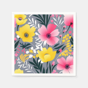 Lebhafte Blume in Gelb und Rosa auf Grau Serviette