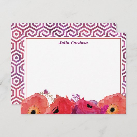 Lebhafte Blume in Rot-Rosa Mitteilungskarte (Vorne/Hinten)