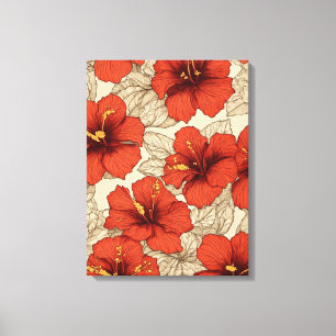 Lebhafte Blume mit rotem Hibiskus überall Leinwanddruck