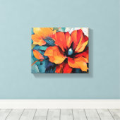 Lebhafte Blume Rot und Orange Art Leinwanddruck (Insitu (Holzboden))