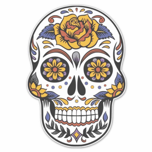 Lebhafte Blume Skull Aufkleber (Vorderseite)