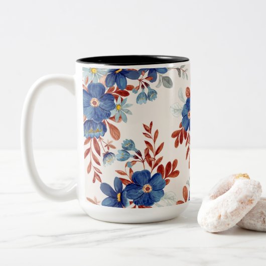 Lebhafte Blume Zweifarbige Tasse (Mit Donut)