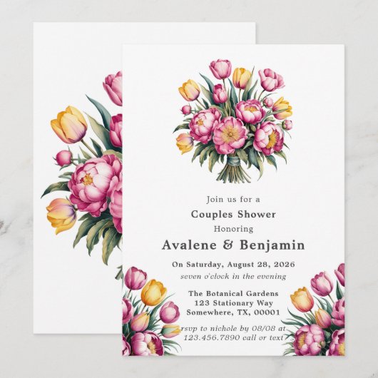 Lebhafte Blumen Harmony Couples Dusche Einladung (Vorne/Hinten)