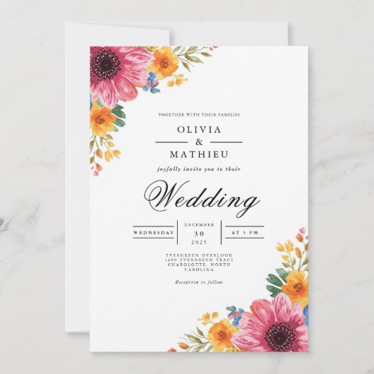 Lebhafte Blumenecke Bloom Wedding Einladung (Vorderseite)