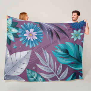 Lebhafte Blumenfantasie auf Lila Leinwand Fleecedecke