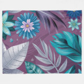 Lebhafte Blumenfantasie auf Lila Leinwand Fleecedecke (Vorderseite (Horizontal))