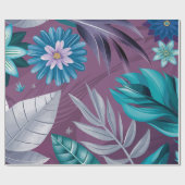 Lebhafte Blumenfantasie auf Lila Leinwand Geschenkpapier (Flach)