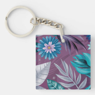 Lebhafte Blumenfantasie auf Lila Leinwand Schlüsselanhänger