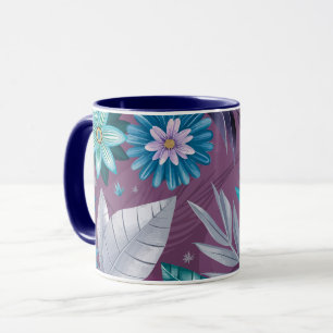 Lebhafte Blumenfantasie auf Lila Leinwand Tasse
