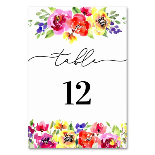 Lebhafte Blumenhochzeit Tischnummer (Vorderseite)