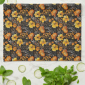 Lebhafte Blumenmuster Orange und Gelbe Blumen Geschirrtuch (Gefaltet)