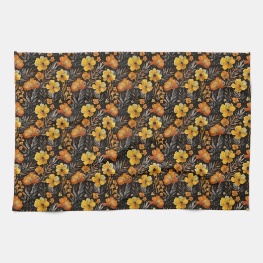 Lebhafte Blumenmuster Orange und Gelbe Blumen Geschirrtuch (Horizontal)