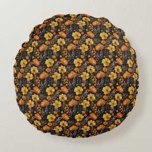 Lebhafte Blumenmuster Orange und Gelbe Blumen Rundes Kissen