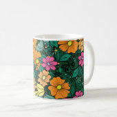 Lebhafte Blüte: Grüner Hintergrund Vintag. Kaffeetasse (VorderseiteRechts)