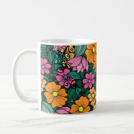 Lebhafte Blüte: Grüner Hintergrund Vintag. Kaffeetasse (Links)