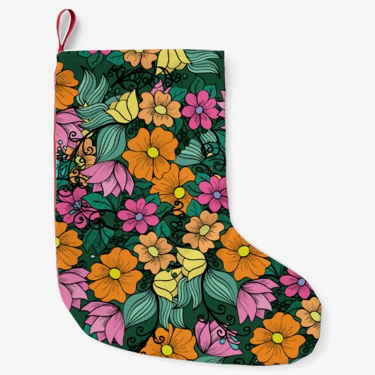 Lebhafte Blüte: Grüner Hintergrund Vintag. Kleiner Weihnachtsstrumpf (Vorderseite)