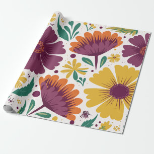 Lebhafte Blüte mit Lila und gelben Blüten Geschenkpapier