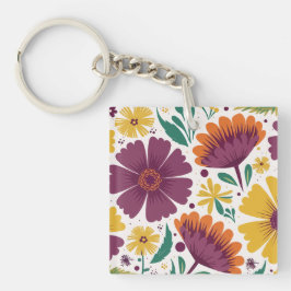 Lebhafte Blüte mit Lila und gelben Blüten Schlüsselanhänger