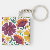 Lebhafte Blüte mit Lila und gelben Blüten Schlüsselanhänger (Rückseite)