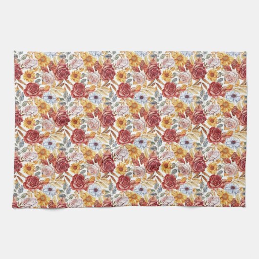 Lebhafte Blüte mit Rose und Sonnenblumen Geschirrtuch (Horizontal)