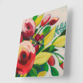 Lebhafte Blüten Quadratische Wanduhr (Winkel)