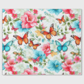 Lebhafte Blüten und Schmetterlinge Geschenkpapier (Flach)
