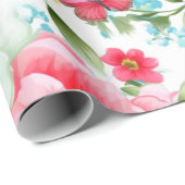 Lebhafte Blüten und Schmetterlinge Geschenkpapier (Rolleneckpunkt)
