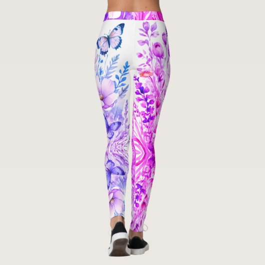 Lebhafte Blüten und Schmetterlinge hell rosa Lila Leggings (Rückseite)