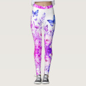 Lebhafte Blüten und Schmetterlinge hell rosa Lila Leggings (Vorderseite)