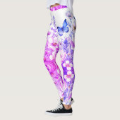 Lebhafte Blüten und Schmetterlinge hell rosa Lila Leggings (Links)