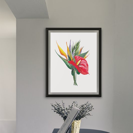 Lebhafte Blüten von roten Anthurium-Vögeln des Par Poster