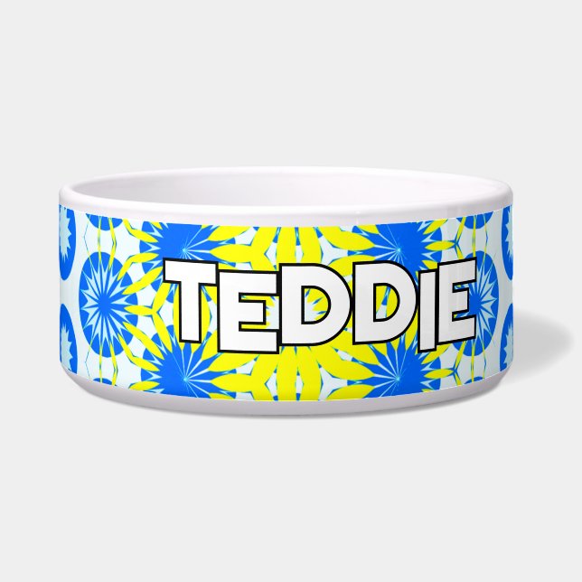 Lebhafte Blütenblauer Gelber Begleiter Napf (Vorderseite)