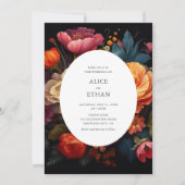 Lebhafte blütige dunkle botanische Hochzeit Einladung (Vorderseite)