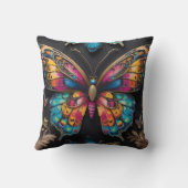 Lebhafte Bohemische Schmetterlingskunst Neon Ölgem Kissen (Rückseite)