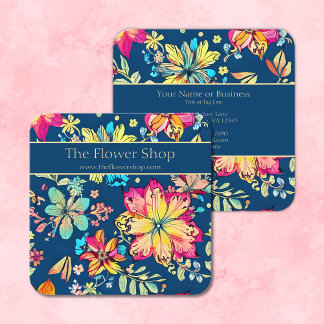 Lebhafte Boho Bohemische Blume Quadratische Visitenkarte