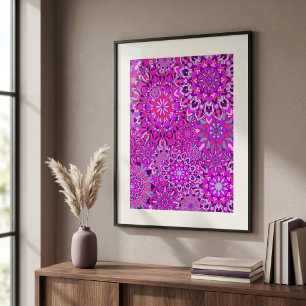 Lebhafte Boho Chic Pink-Lila Mandalase Poster