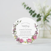 Lebhafte Boho Magenta Pink Lila Blumenhochzeit Einladung (Stehend Vorderseite)