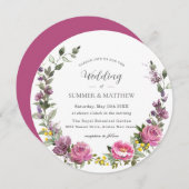 Lebhafte Boho Magenta Pink Lila Blumenhochzeit Einladung (Vorne/Hinten)