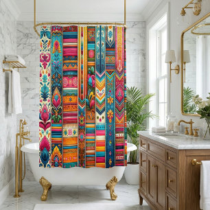 Lebhafte Boho Streifen: eklektische Textilkunst Duschvorhang