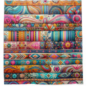 Lebhafte Boho Streifen: eklektische Textilkunst Duschvorhang (Vorderseite)
