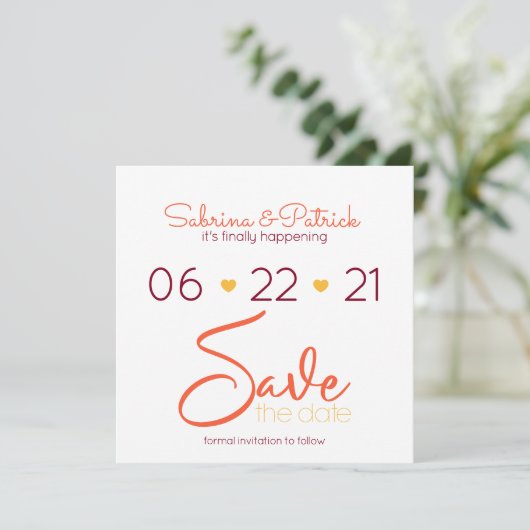 Lebhafte BOHO Toskana Burgundy Coral Save the Date Einladung (Stehend Vorderseite)
