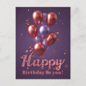 Lebhafte Bollons mit Confetti auf Lila Postkarte (Vorderseite)