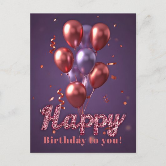 Lebhafte Bollons mit Confetti auf Lila Postkarte (Vorderseite)