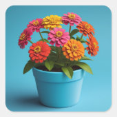 Lebhafte botanische Blumenpracht, Zinnia Blume Quadratischer Aufkleber (Vorderseite)