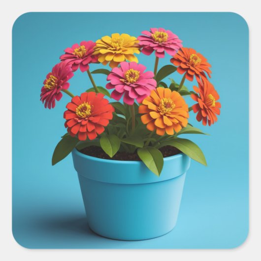 Lebhafte botanische Blumenpracht, Zinnia Blume Quadratischer Aufkleber (Vorderseite)