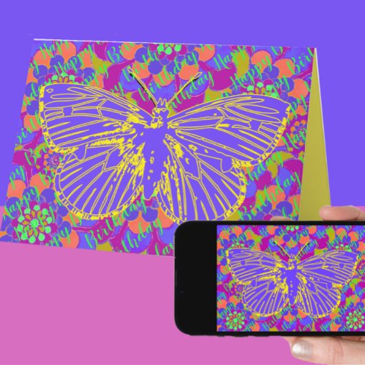 Lebhafte Butterfly und Mod Vintage Blume Geburtsta Karte