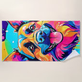 Lebhafte Canine: Happy Puppy Liebe Strandtuch (Vorderseite)